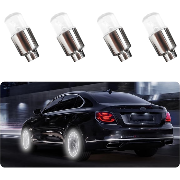 4 Pcs LED Tire Valve Stem Cap Lights Waterproof Motion Sensor Neon Wheel Spoke Flashing Light For Car Truck Motorcycle Bicycle White