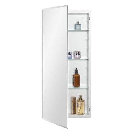 Bathroom Medicine Cabinet with Beveled Edge Mirrored Door 16 x 36 inch, Recessed or Surface Mount, with Adjustable Glass shelves