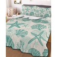 thumbnail image 3 of Quilts Full Size, Teal Coastal Summer Soft Comforter Bedding Set for Bed, Coral Shell Starfish Vintage Lightweight Quilted Bedspread with Pillow Cover(2 Pieces) for All Season, 78x90 Inch, 3 of 9