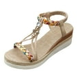 thumbnail image 2 of IUJSOY Espadrilles for Women Braided Boho Summer Dress Wedge Sandals Elastic Ankle Strap Low Heels, 2 of 9