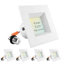 Luxrite 4 inch Square LED Recessed Can Lights, 14W=75W, 5 Color Options 2700K-5000K, 950 Lumens, Dimmable, Wet Rated, ETL Listed 4-Pack