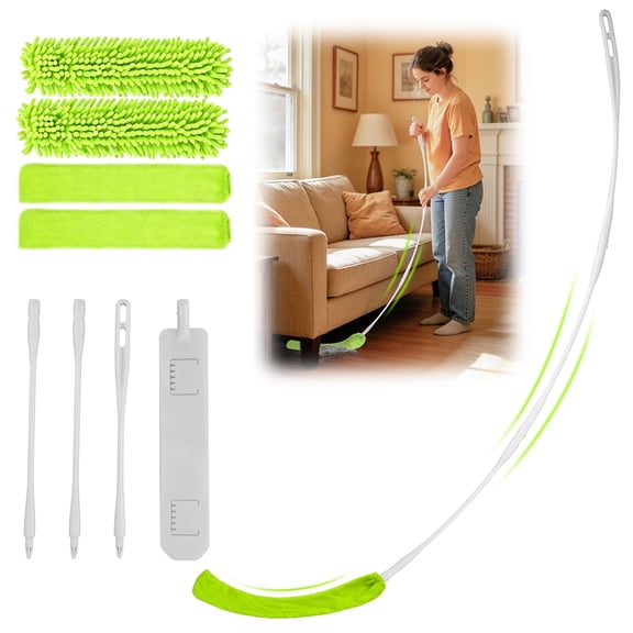 Nicecastle Bend-Free Gap Dust Cleaner Cleaning Tools, Washable Flat Duster Brush with 4 Microfiber Chenille Dusting Cloths, 56" Long Handle for Under Appliances Furniture Couch Bed Fridge