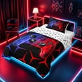 thumbnail image 2 of meiyoeat Neon Red-Blue Flame Game Controller Twin Comforter Sets for Kids Boys, Dual-Tone Geometric Gaming Bedding Set, Gamepad Reversible 2-Piece, 1 Comforter and 1 Pillowcase, 2 of 6