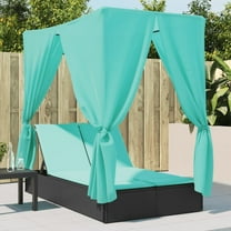 vidaXL Double Sun Lounger with Roof and Curtains Black Poly Rattan