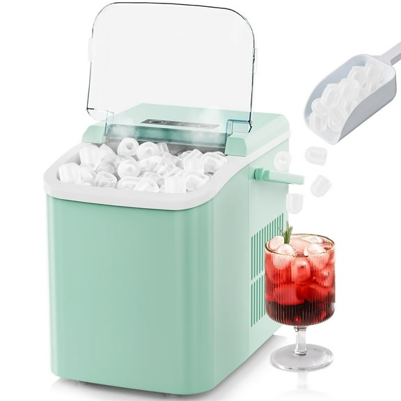 CONCETTA Countertop Ice Maker, Machine Self-Cleaning, 2 Sizes Bullet Ice, Portable Ice Machine with Ice Scoop, Basket and Handle, Green