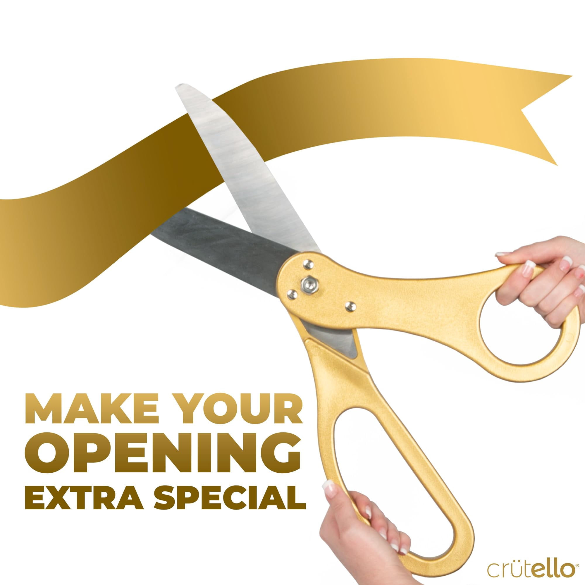 Crutello Ribbon Cutting Ceremony Kit - 20"Giant Scissors with Gold Handle, 30ft Sparkle Giant Gold Ribbon 4"Wide, 24 Balloons & 90ft Balloon Band for Grand Opening Decorations