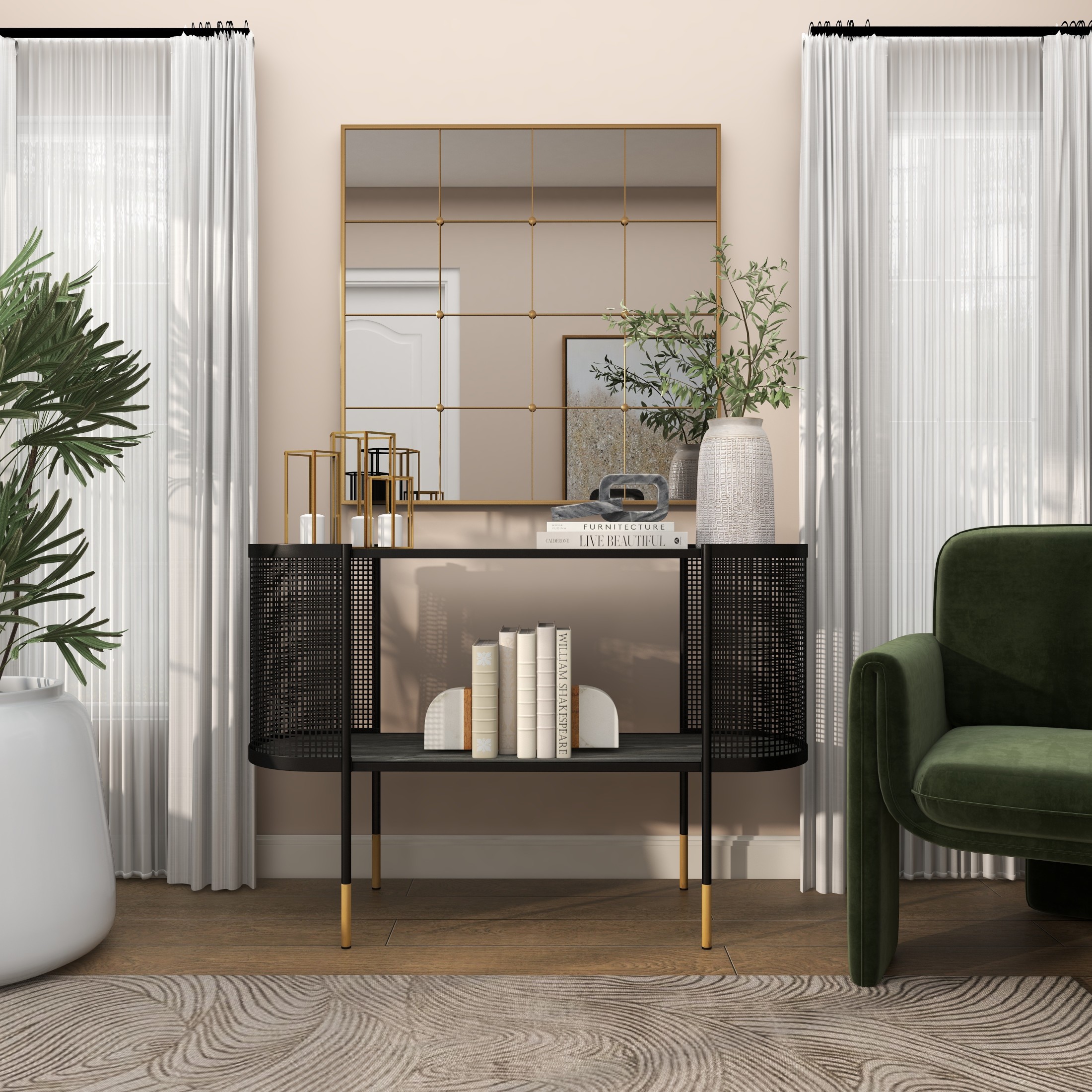 CosmoLiving by Cosmopolitan 36" x 36" Gold Window Pane Inspired Wall Mirror