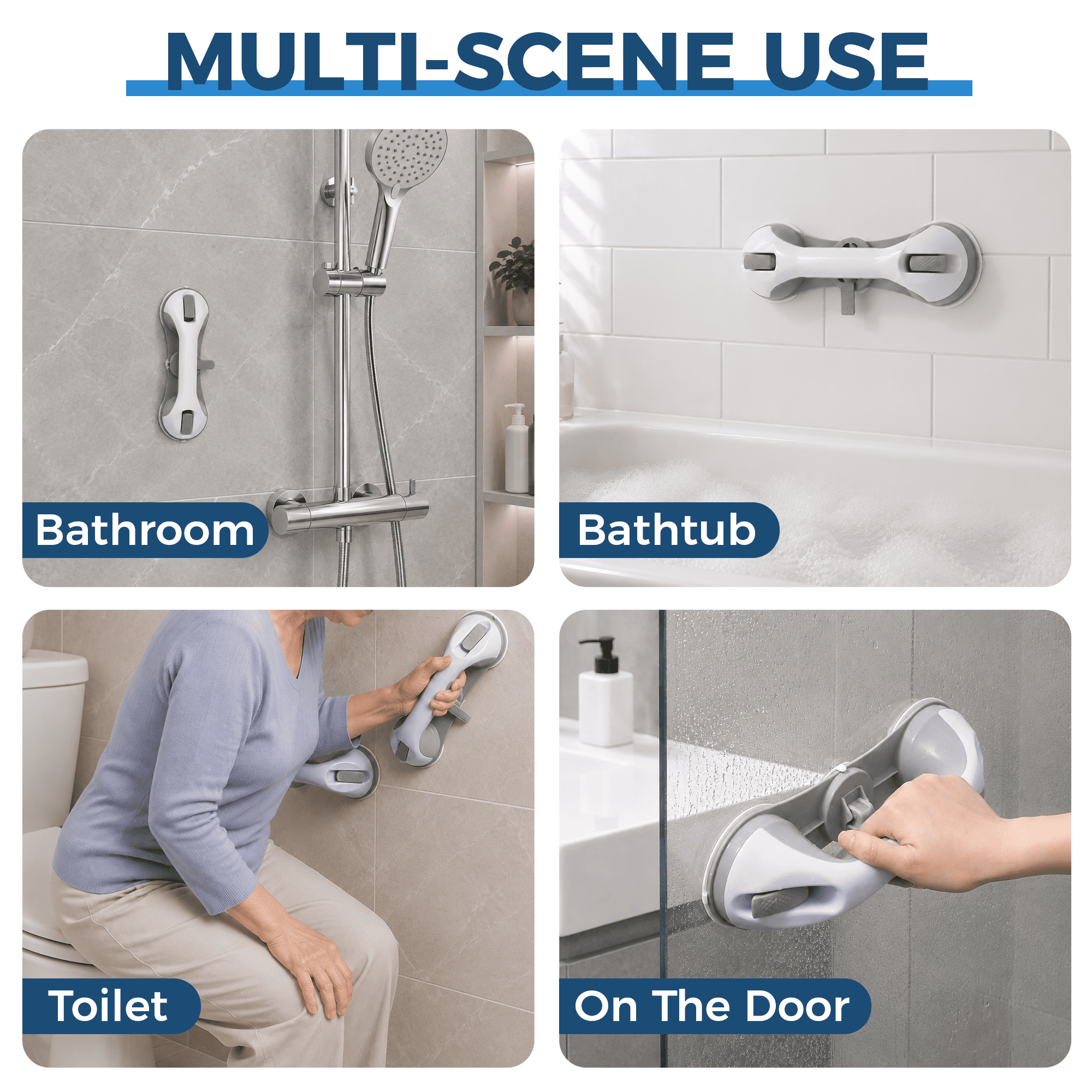 GARITIN 2 Pack Suction Grab Bar for Shower, Shower Handle with Strong Suction Cups, Bathroom Safety Grab Handle for Bathtub