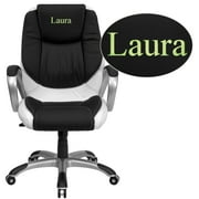Flash Furniture Personalized Mid-Back Black and White Leather Executive Swivel Chair with Arms