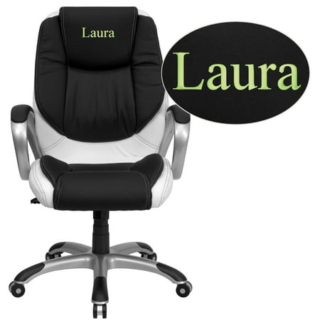 Flash Furniture Personalized Mid-Back Black and White Leather Executive Swivel Chair with Arms