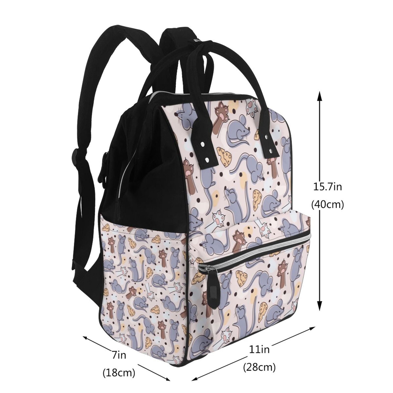 Fuzoiu cartoon mouse Print Diaper Bag Backpack,Baby Essentials Travel Tote,Multi function Waterproof Diaper Bag, Travel Essentials Baby Bag - Unisex