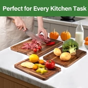 TJ POP Acacia Wood Cutting Board For Kitchen, Acacia Wooden Cutting Board Set of 3 with Juice Groove, Double-Sided Chopping Board Serving Board for Meat, Vegetables and Cheese