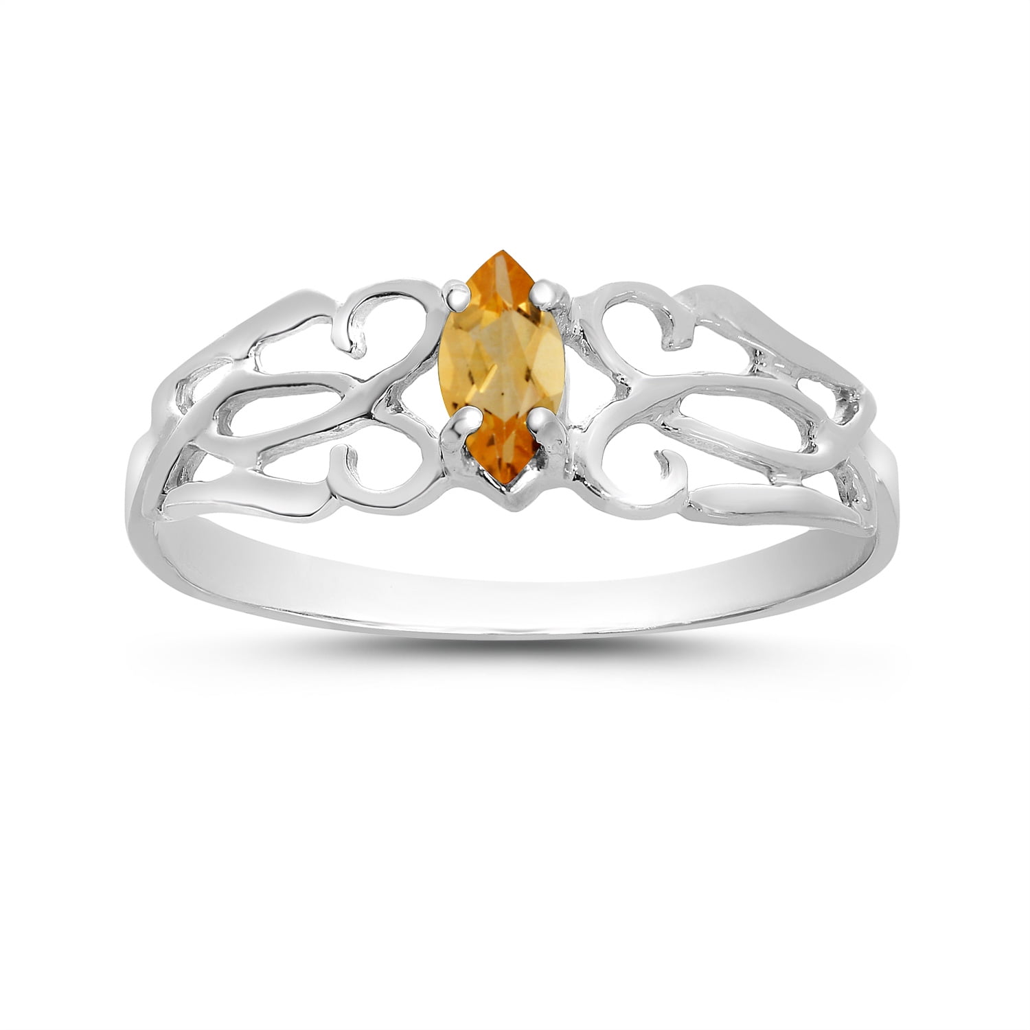 10k White Gold Marquise Citrine And Diamond Ring 