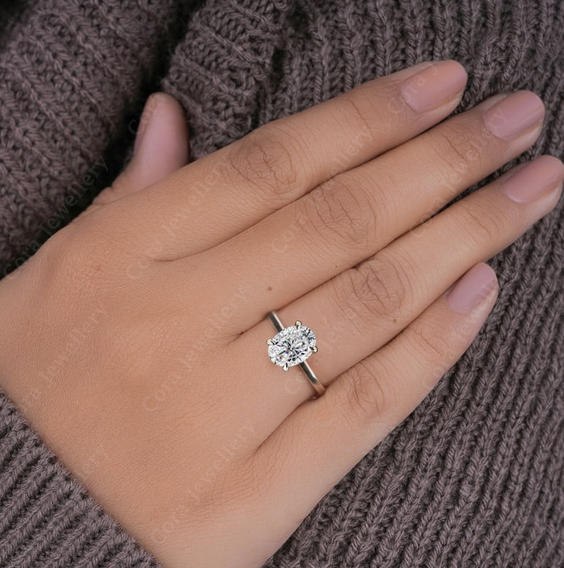 Cora Jewellery 3CT Bridge Diamond Oval Moissanite Hidden Halo Engagement Ring For Women, 10K White Gold