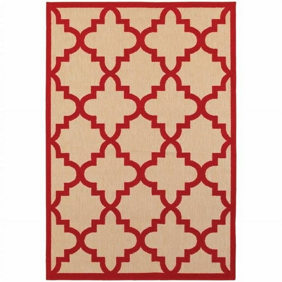 5 x 8 ft. Sand Geometric Stain Resistant Indoor & Outdoor Rectangle Area Rug - Red - 5 x 8 ft.