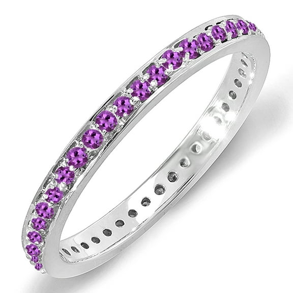 Dazzlingrock Collection 14K Amethyst & White Diamond Ladies Solitaire With Accent Bridal Engagement Ring, White Gold, Size 7.5