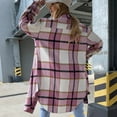 thumbnail image 5 of Fanxing Clearance Deals Women's Flannel Trench Coats Plaid Shacket Jackets Long Sleeve Mid Length Pea Coats Lapel Wool Blend Tartan Outwear, 5 of 9