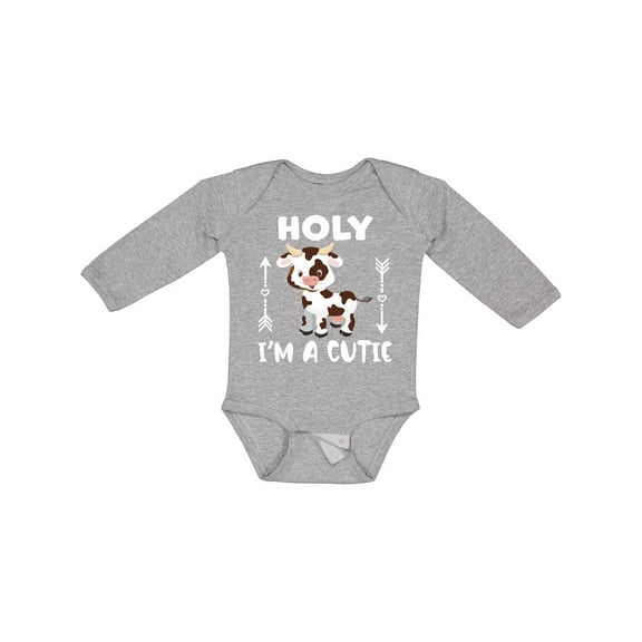 Inktastic I'm a Cutie White and Brown Holstein Cow with Arrows Boys or Girls Long Sleeve Baby Bodysuit
