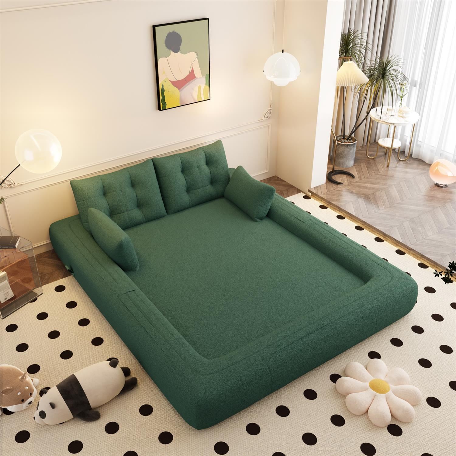 Demi Bonn 78" Cozy Sofa Couch, Foldable 3-in-1 Sleeper Bed, Multi-Functional Lazy Sofa for Living Room, Playroom, Comfortable Foam-Filled, Green
