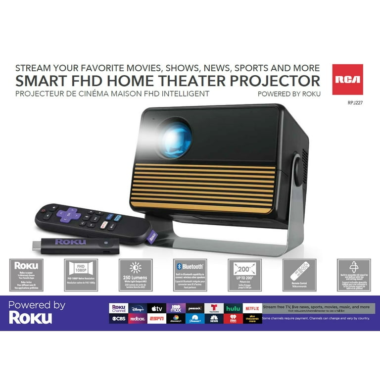 RCA 1080P Full HD Roku Smart Projector with Bluetooth and Multiple