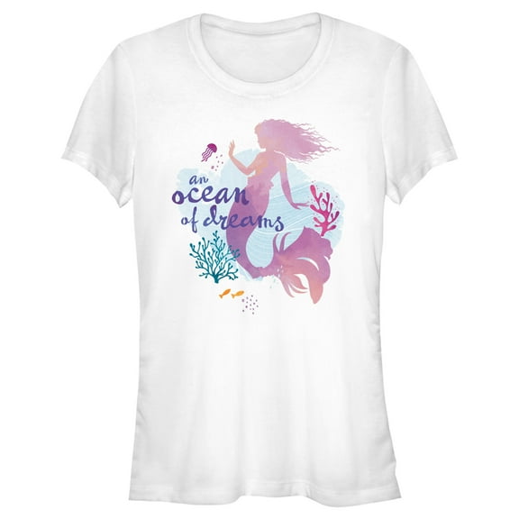 Junior's The Little Mermaid Ariel Silhouette An Ocean of Dreams Graphic Tee White Medium