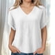 thumbnail image 2 of Camisetas Casuales de las Mujeres de Moda Suelta Manga Corta V-Cuello Superior con Doble Capa Arrugado Detalle, Suave Poliéster Color Sólido Blusa para el Uso Diario, Camisetas de Cuello en V de las, 2 of 9