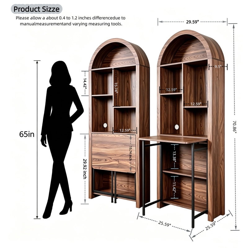 Folding Desk with Storage Cabinet,Convertible Hideaway Desk to Bookshelf, Space-Saving Wall Mount Table for Home Office, Craft, Vanity, Small Spaces