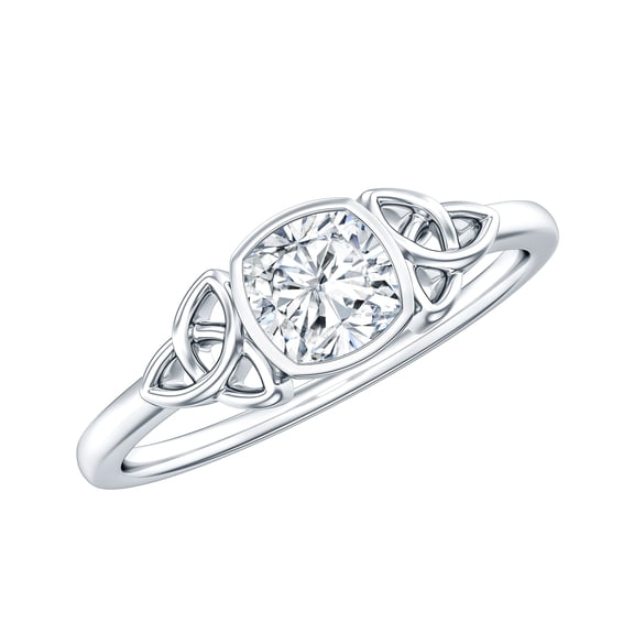 Rosec Jewels Moissanite Cushion Cut Engagement Ring 1 Ct - 6 mm - D-VS1 Quality Certified Moissanite Celtic Knot Ring, 925 Sterling Silver, US 4.00