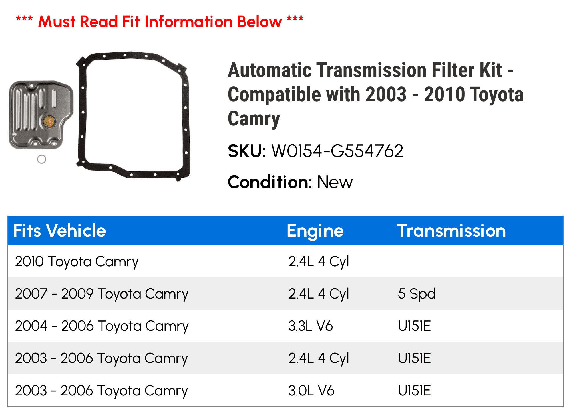 Automatic Transmission Filter Kit Compatible With 03 10 Toyota Camry 04 05 06 07 08 09 Walmart Com