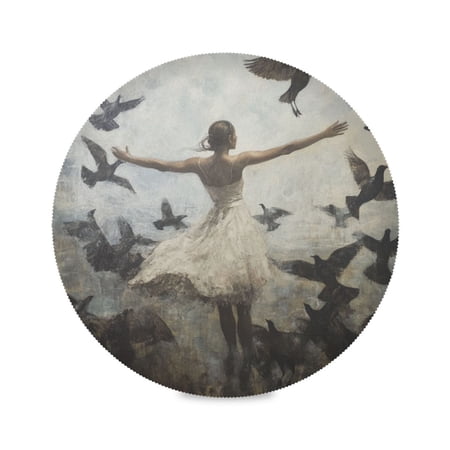 WOBOGO Doves Of Peace and Lass Round Placemats Set of 1 Heat Resistant Washable Kitchen Table Decorations 15.4in