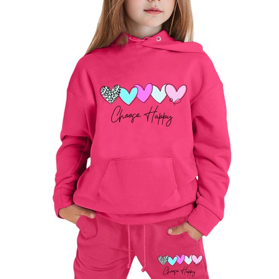 TGPMGRZ Girls Sweatsuit Fashion 2 Piece Kids Sweatshirt and Jogger Sweatpants Youth Kids Activewear Set #A01 Hot Pink, 6-7 Years