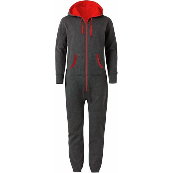 Juicy Trendz Unisex Adult Fleece Onesie, Hooded Jumpsuit Pajamas for Men & Women – Cozy Loungewear Charcoal Red