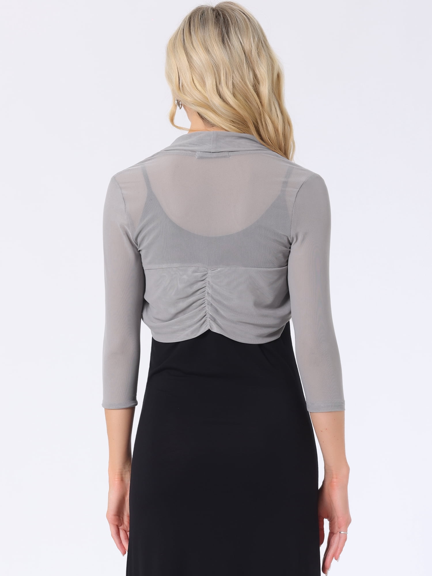 DARING DIVA Semi Sheer Elegant 3/4 Sleeves Blouse XL Light Grey