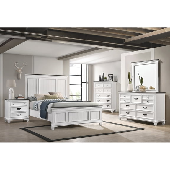 Modern Bedroom With Panels - Queen Bed, Dresser, Mirror, Nightstand, Chest Gray Accents Contemporary Furnishings Panel