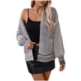 thumbnail image 4 of Ftwytp Womens Knitted Zip Up Jacket Long Sleeve Casual Coats Sportswear Chunky Knitted Cardigan Outwear Crewneck Open Front Knit Coats Plain Streetwear, 4 of 9