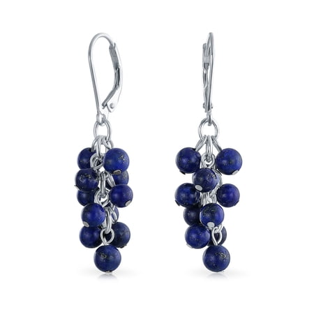 earrings dangle gemstone cluster leverback lapis lazuli grape beaded sterling silver