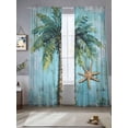 thumbnail image 2 of Coastal Blue Green Sheer Curtains 84 Inch Length 2 Panels Set, Ocean Beach Tropical Plant Starfish Voile Window Treatment Rod Pocket Curtains Sheers Drapes for Bedroom/Living Room/Kitchen 52"x84"x2, 2 of 7