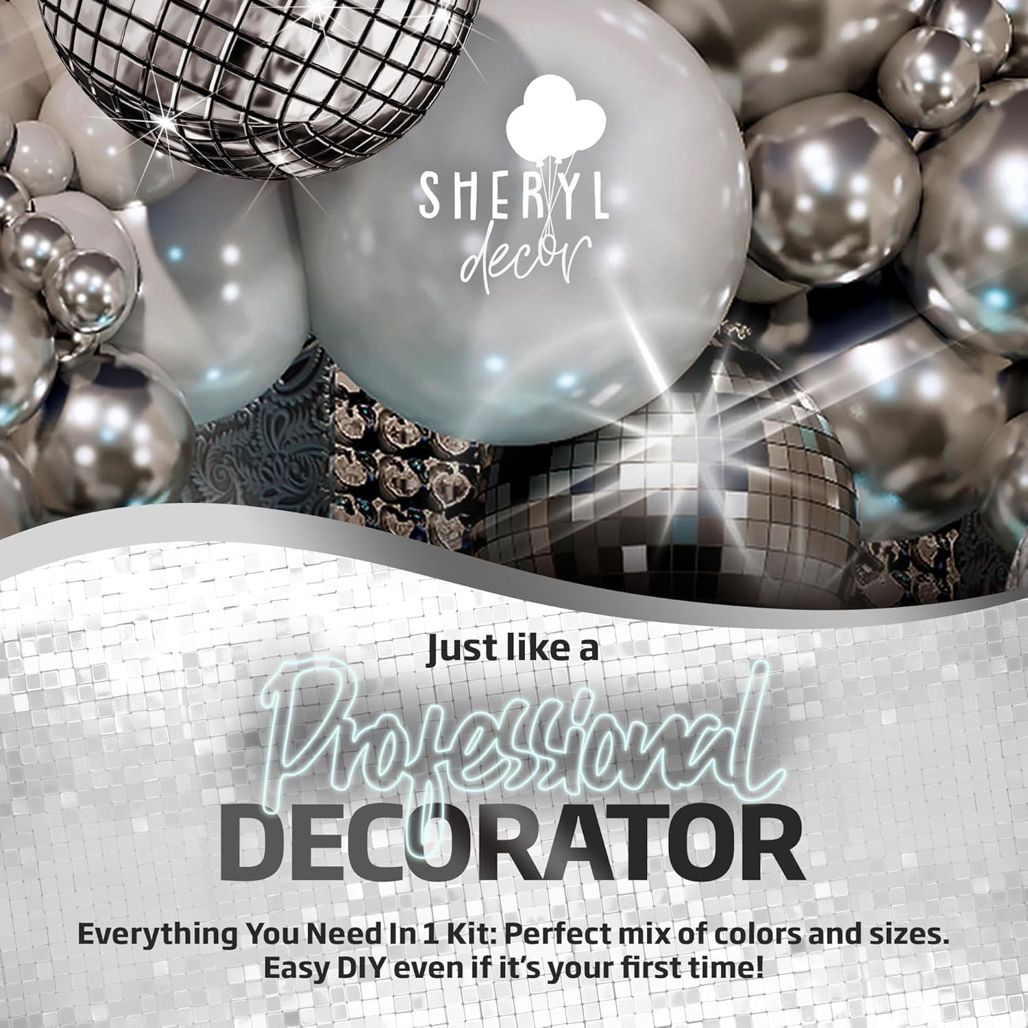 Disco Balloon Arch Kit With Ball Garland For Party Decorations Silver And White Balloons