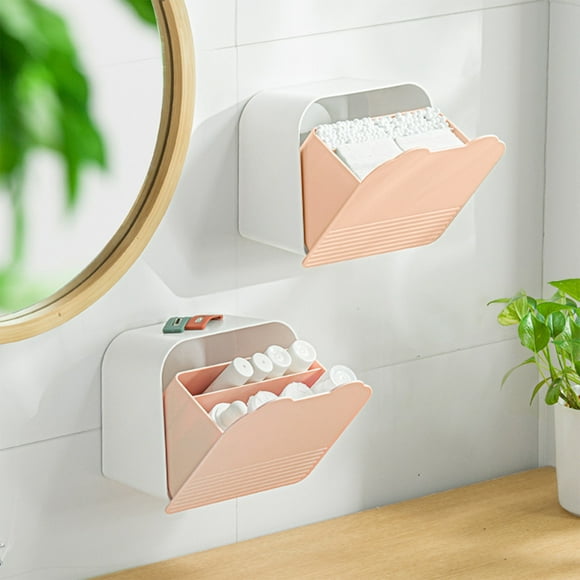 Caja Organizadora de Baño de Pared, Organizador de Tocador de 2 Compartimentos para Toallas Sanitarias, Compresas, Hisopos de Algodón, Blanca o Rosa, 6.1X3.54X6.1 Pulgadas