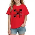 thumbnail image 2 of Kids Valentine's Day Top Red Heart Print T-Shirt | Girls Tic Tac Toe Graphic Short Sleeve Tee 100% Cotton | Cute Casual Holiday Outfit Age 4-10,Size 4 T, 2 of 9