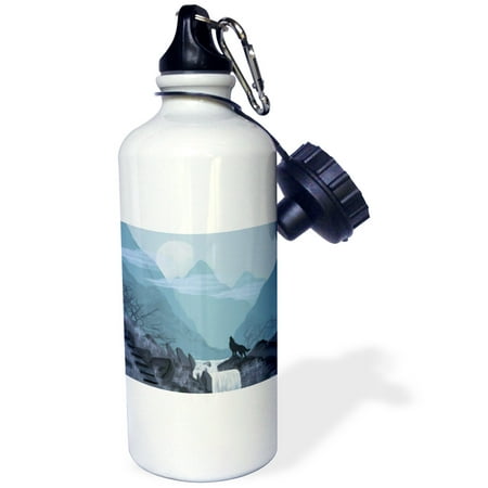 

3dRose Painting of a Wolf in the Mountain with a Moonlit Night Sports Water Bottle 21oz