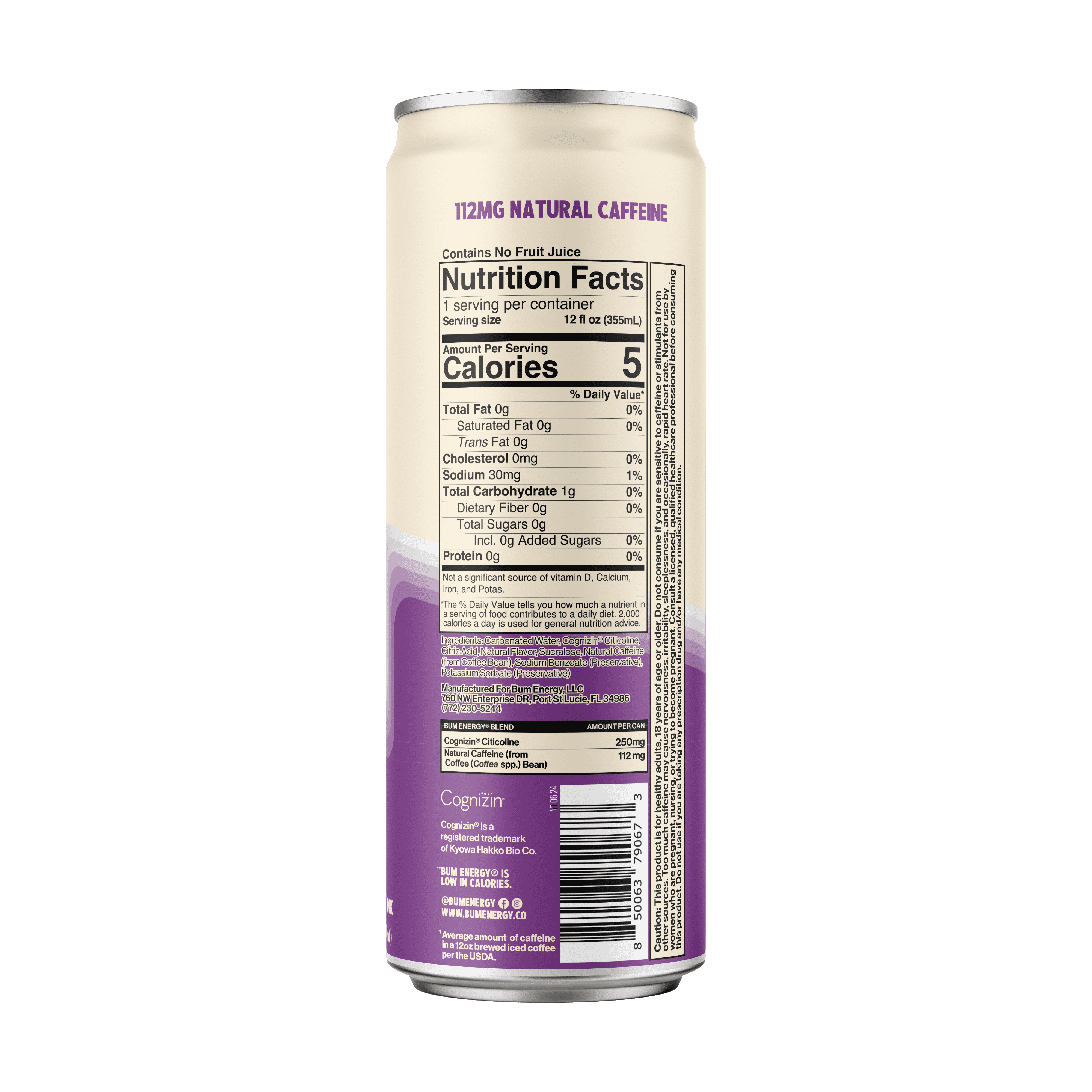 Bum Energy Grape Energy Drink, 112 mg Natural Caffeine, 12 fl oz Can