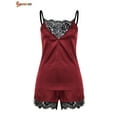 thumbnail image 3 of Spencer Women's Pajama Sets Sexy Lingerie Lace Satin Sleepwear Cami Shorts V Neck Babydoll Nightwear "Red, M", 3 of 5