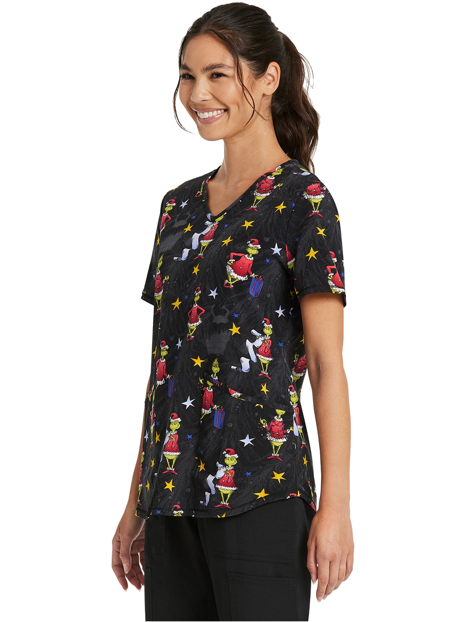 Scrubstar Women's Grinch Happiness Scrub Top, Sizes S-3X