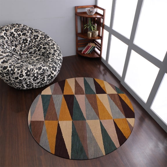 Rugsotic Carpets Hand Tufted Wool Eco-Friendly 10'x10' Area Rugs Round Multicolor Geometric Modern High Pile Thick Handmade Anti Skid Indoor Rug for Living Room, Bedroom K00547