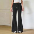 thumbnail image 2 of WTOBBY Women's Fashion Loose Drawstring Waist Solid Color Cargo Pants, Elastic Band Flare Leg Joggers Casual Comfortable Athletic Wear for Women,Black L, 2 of 7