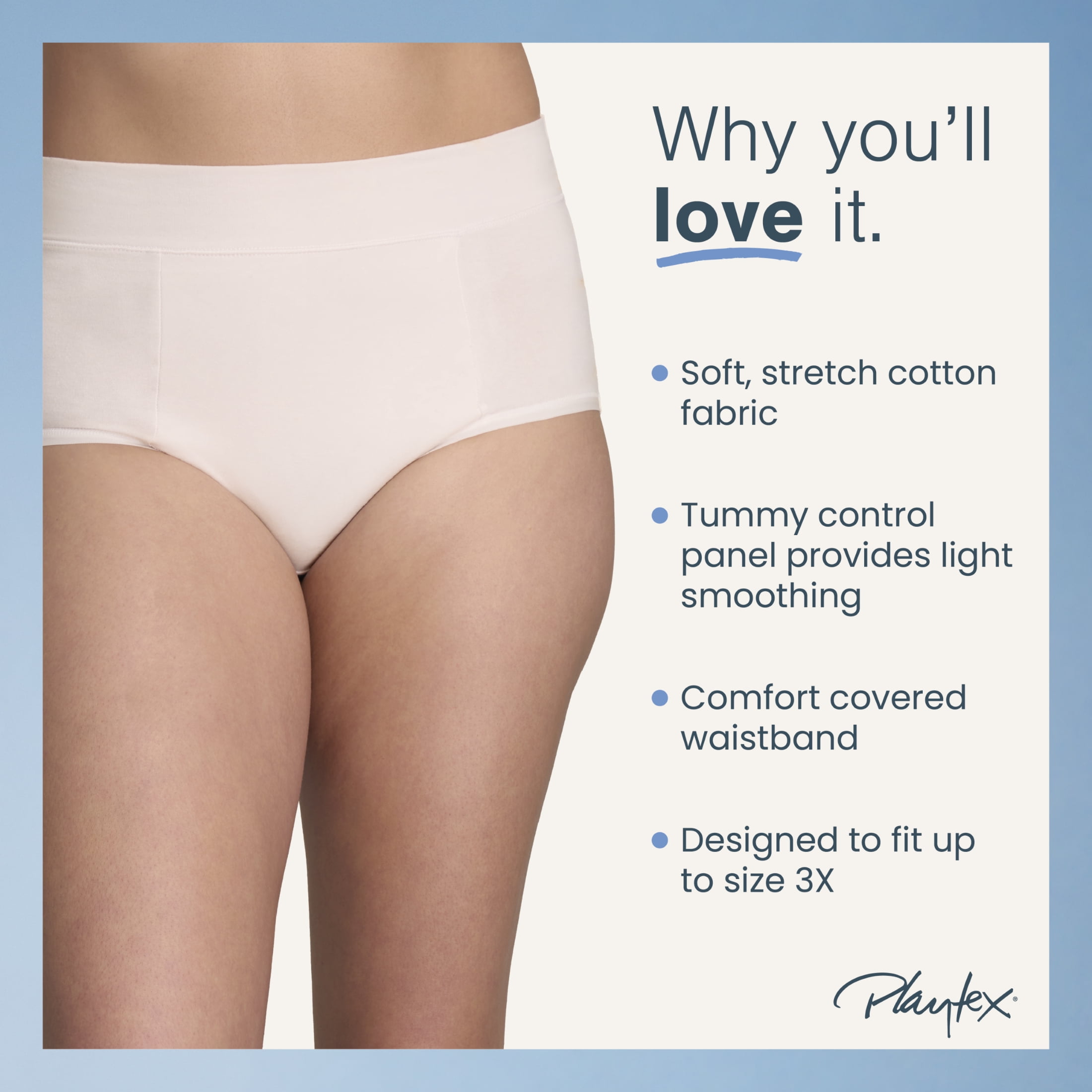 Playtex Women's Cotton Stretch Light Smoothing Underwear Brief, 3-Pack