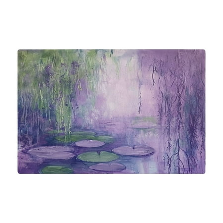 

PU Leather Kitchen Drying Mat with Silica Gel Core Coffee Bar Pad Dual-Sided Absorbent Non-Slip for Kitchen Counter Water Lilies and Weeping Willows