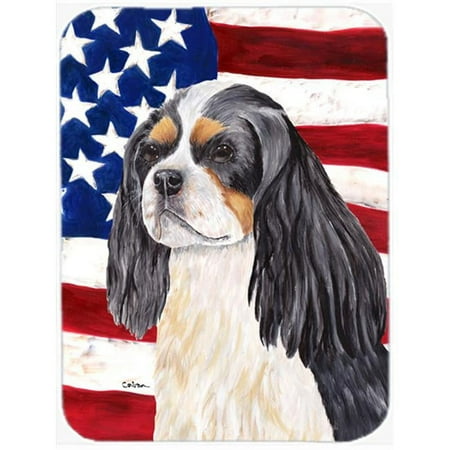 

USA American Flag with Cavalier Spaniel Glass Cutting Board - Large- 15 H x 12 L in.