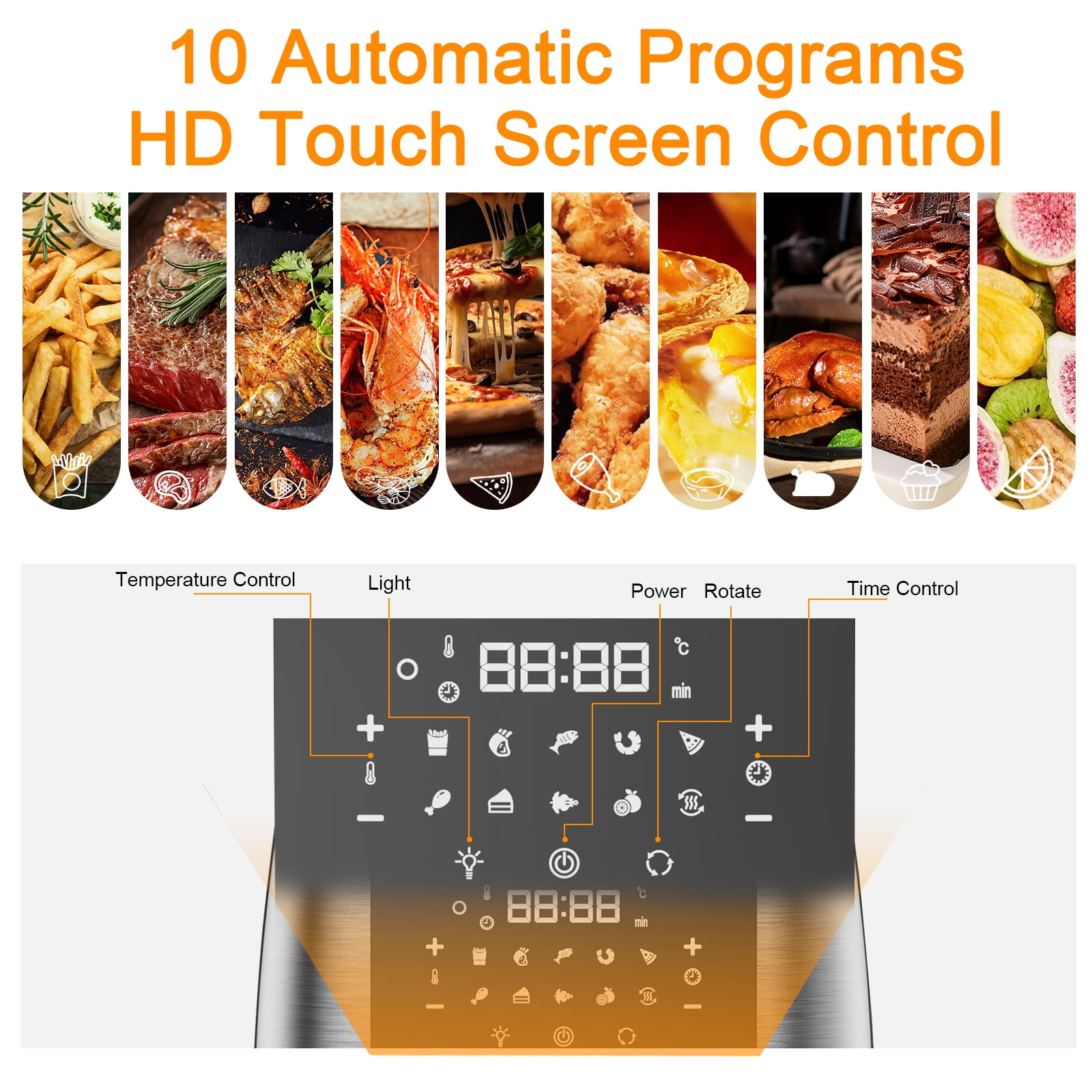 Jacgood 10In1 Digital 13QT Air Fryer Oven w/ Touch Screen,View Window Oilfree For Family Size  1800W(图5)